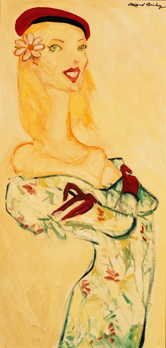 RED GLOVES WITH HAT 2005 15x30 by Clifford Bailey Fine Art